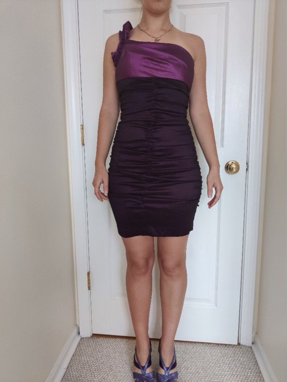 Purple One-Shoulder Ruched Cocktail Dress